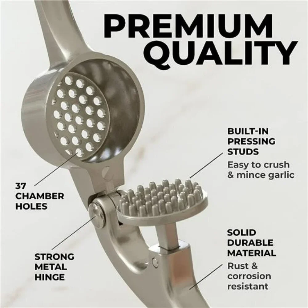 Kitchen Garlic Press Set with Silicone Peeler Dishwasher Safe Easy Squeeze